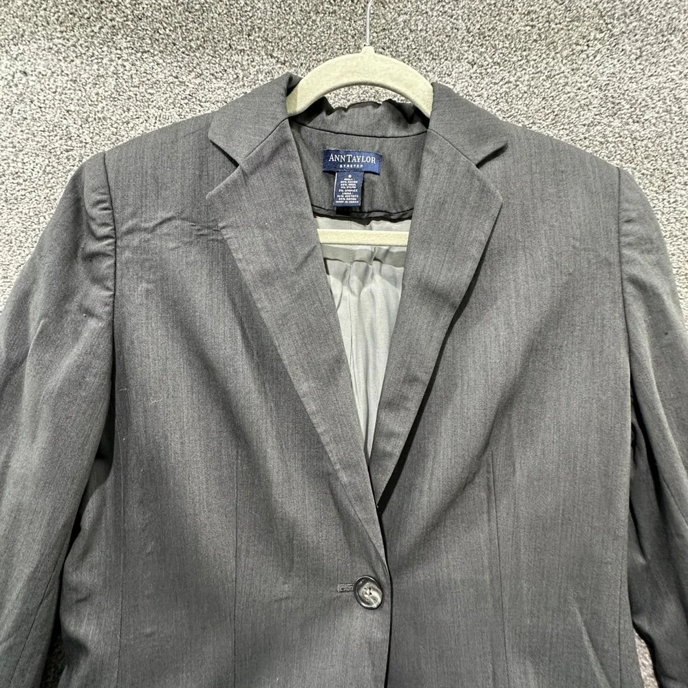Ann Taylor Blazer Jacket Women 6 Gray Single Button Business Career Notch‎ Lapel - Picture 6 of 11